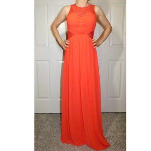 Little Mistress Maxi Dress Long Coral Gown Lace Chic Prom Party UK 10 = US 6